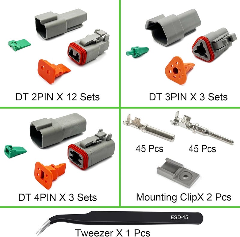 Twippo Deutsch Connector Kit 18 Sets, 2/3/4 Pin DT Connector Kit, Automotive Electrical Waterproof Wire Connectors, Electrical Connectors Kit with 16# Stamped Contacts for Car RV Truck Wiring 22-16AWG - Image 2